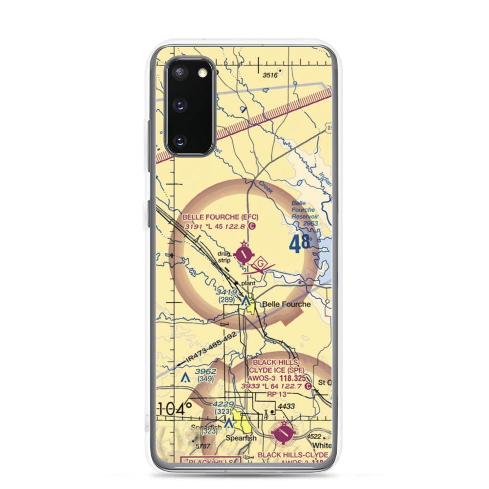 Belle Fourche Municipal Airport (EFC) VFR Sectional Samsung Case Samsung Galaxy S20 model shown