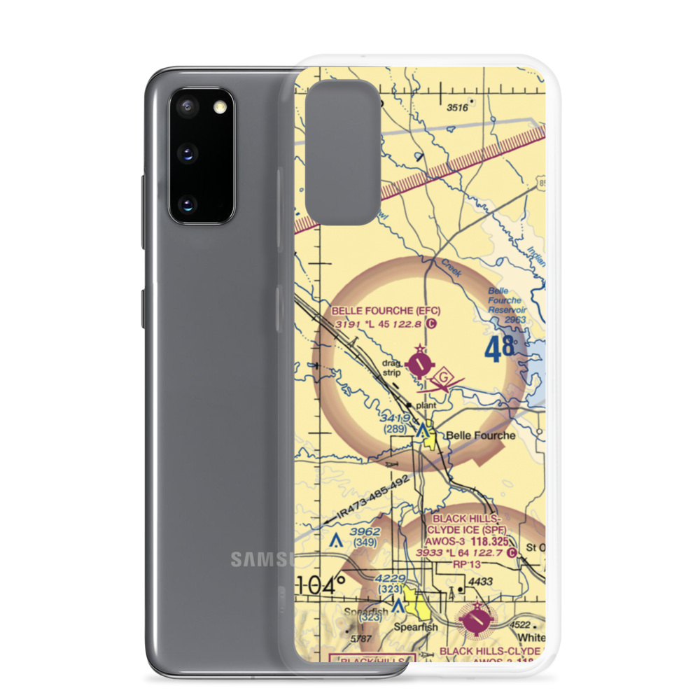 Belle Fourche Municipal Airport (EFC) VFR Sectional Samsung Case Samsung Galaxy S20 model shown
