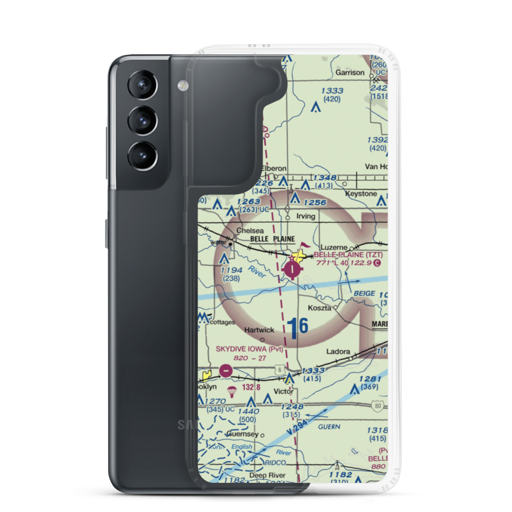 Belle Plaine Municipal Airport (TZT) VFR Sectional Samsung Case Samsung Galaxy S21 model shown
