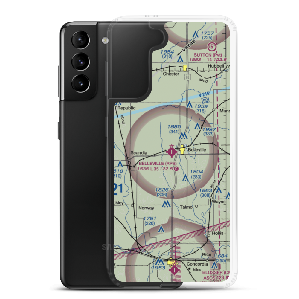 Belleville Municipal Airport (RPB) VFR Sectional Samsung Case Samsung Galaxy S21 Plus model shown