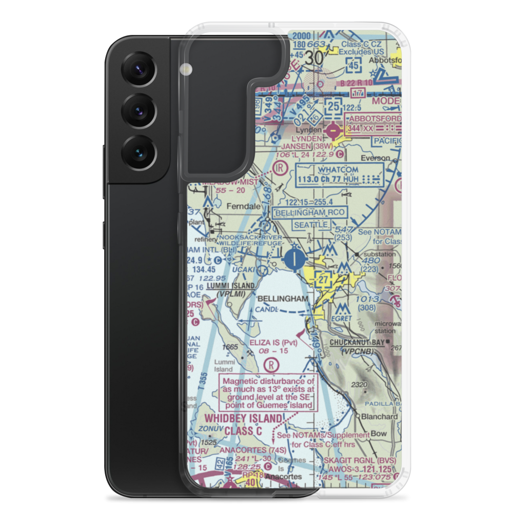 Bellingham International Airport (BLI) VFR Sectional Samsung Case Samsung Galaxy S22 Plus model shown
