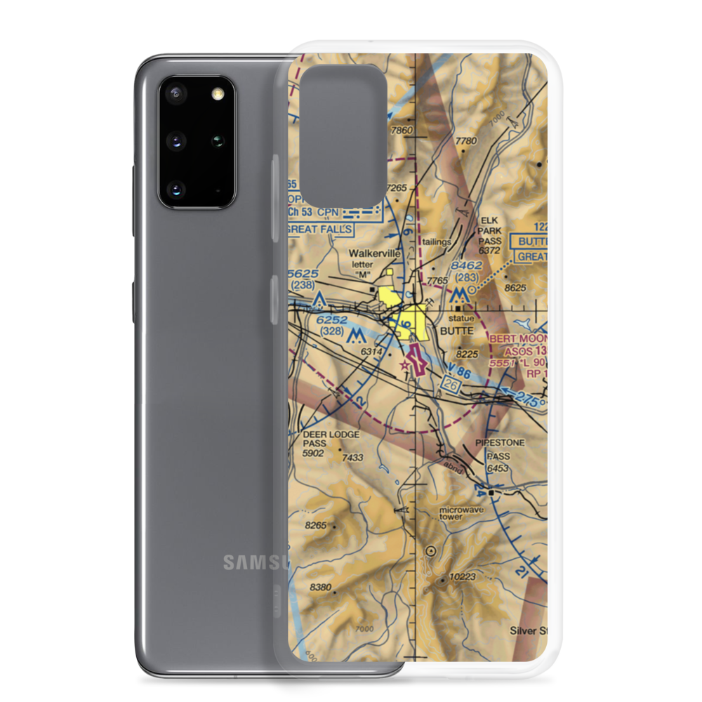 Bert Mooney Airport (BTM) VFR Sectional Samsung Case Samsung Galaxy S20 Plus model shown