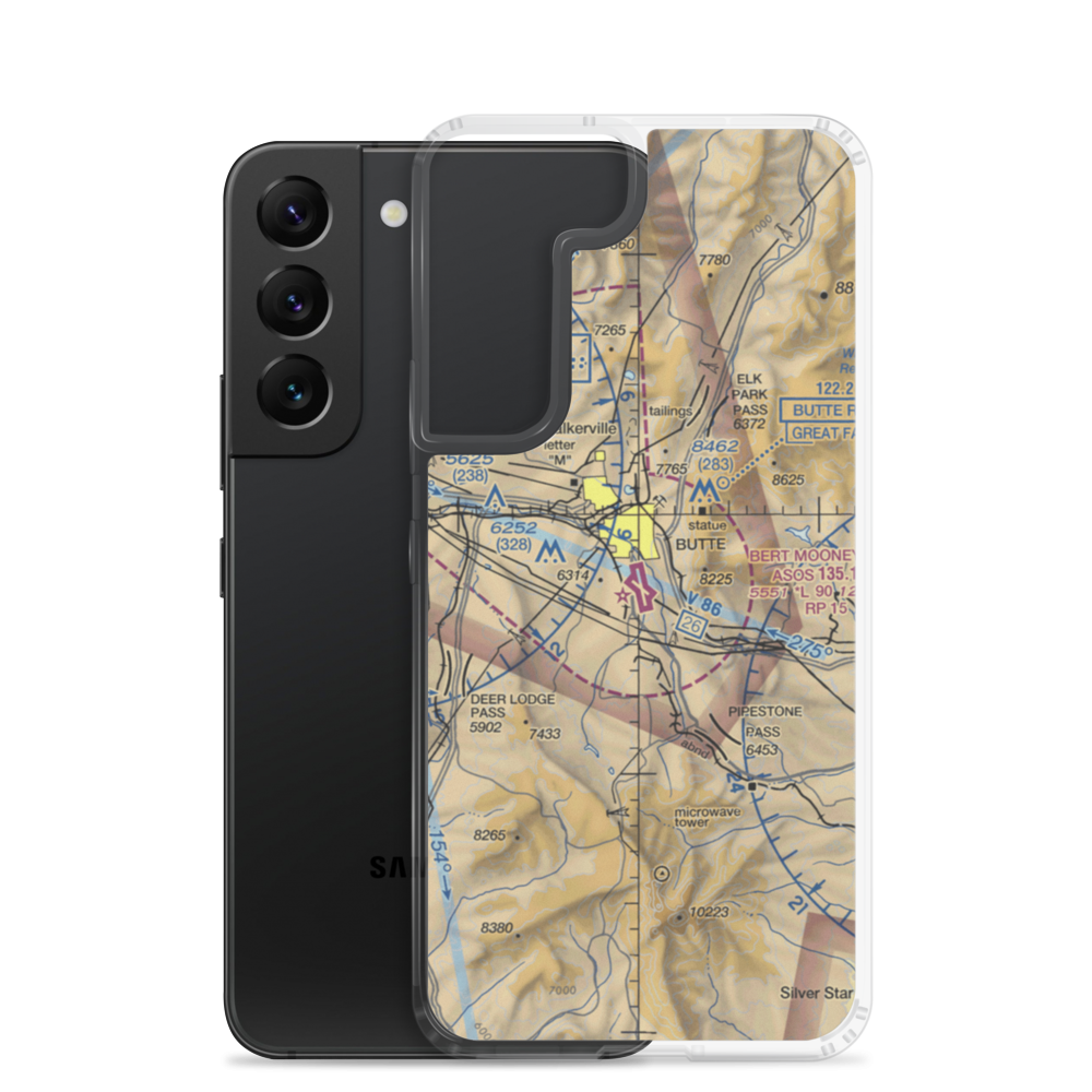 Bert Mooney Airport (BTM) VFR Sectional Samsung Case Samsung Galaxy S22 model shown
