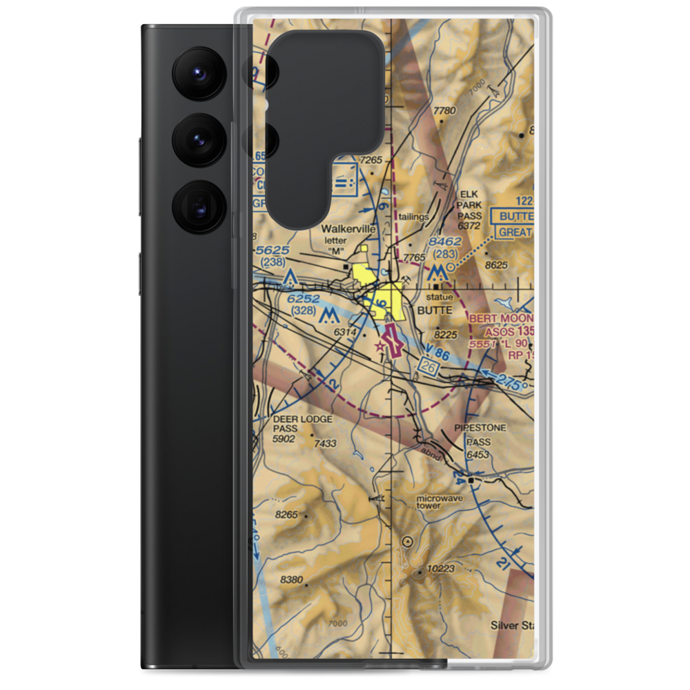 Bert Mooney Airport (BTM) VFR Sectional Samsung Case Samsung Galaxy S22 Ultra model shown