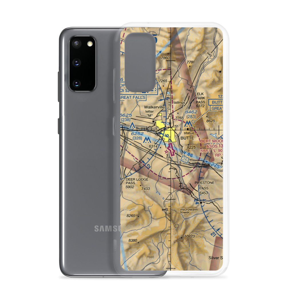 Bert Mooney Airport (BTM) VFR Sectional Samsung Case Samsung Galaxy S20 model shown