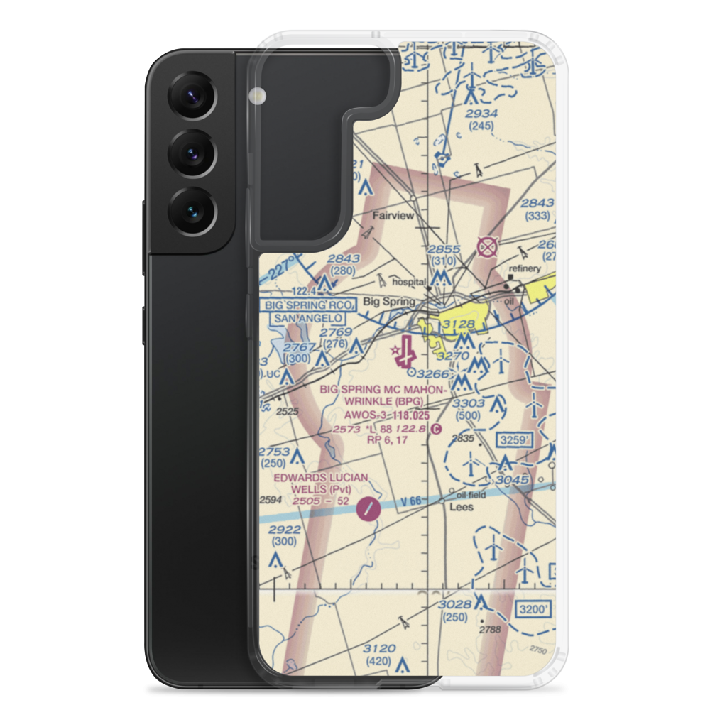 Big Spring Mc Mahon-Wrinkle Airport (BPG) VFR Sectional Samsung Case Samsung Galaxy S22 Plus model shown