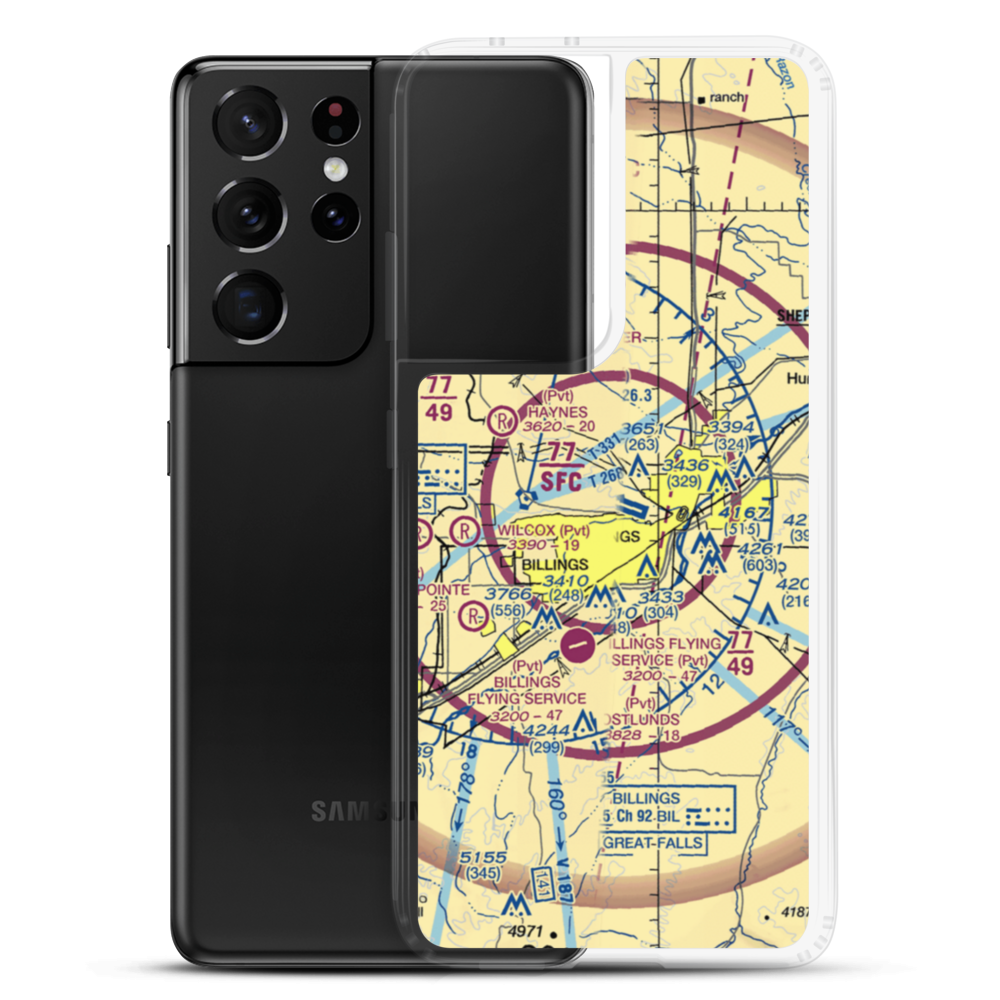 Billings Logan International Airport (BIL) VFR Sectional Samsung Case Samsung Galaxy S21 Ultra model shown