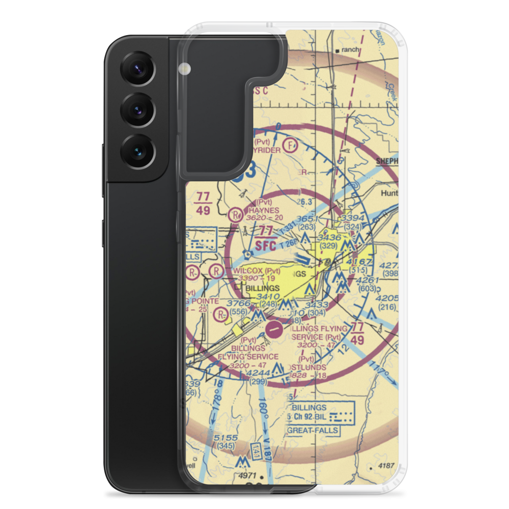 Billings Logan International Airport (BIL) VFR Sectional Samsung Case Samsung Galaxy S22 Plus model shown