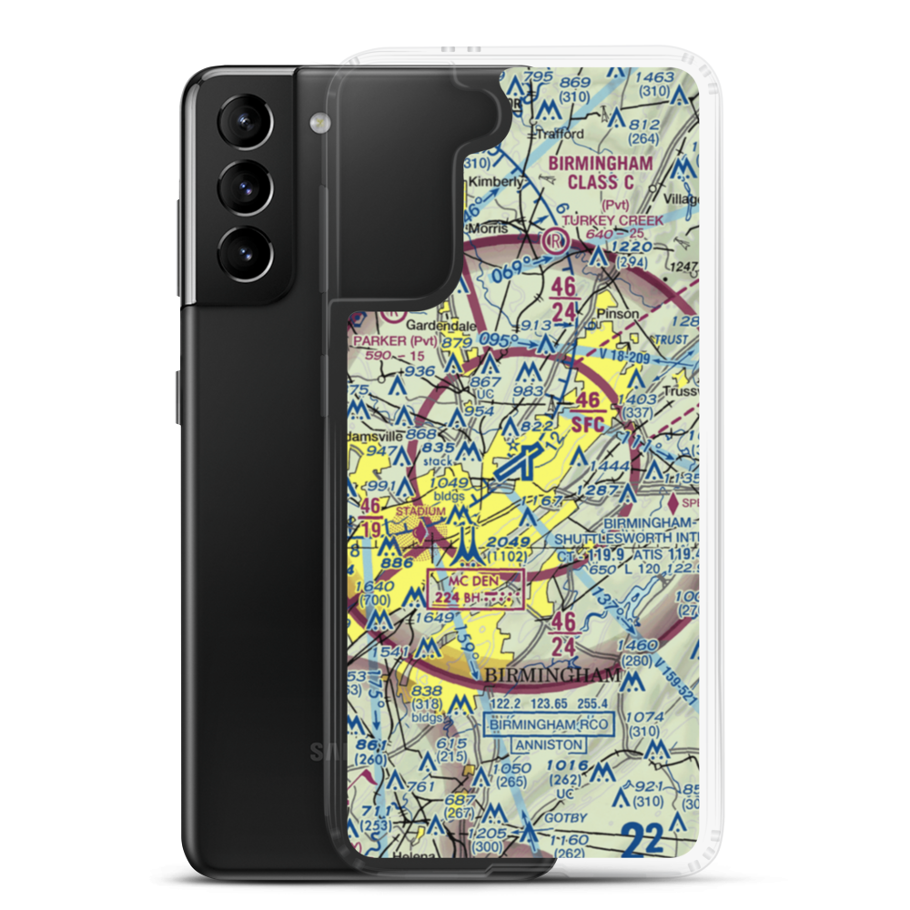 Birmingham-Shuttlesworth International Airport (BHM) VFR Sectional Samsung Case Samsung Galaxy S21 Plus model shown