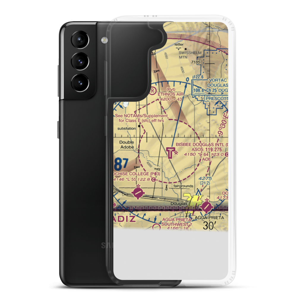 Bisbee Douglas International Airport (DUG) VFR Sectional Samsung Case Samsung Galaxy S21 Plus model shown