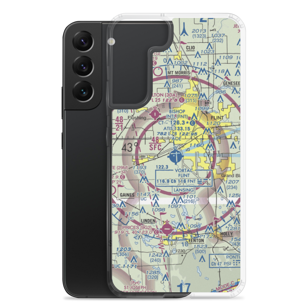 Bishop International Airport (FNT) VFR Sectional Samsung Case Samsung Galaxy S22 Plus model shown