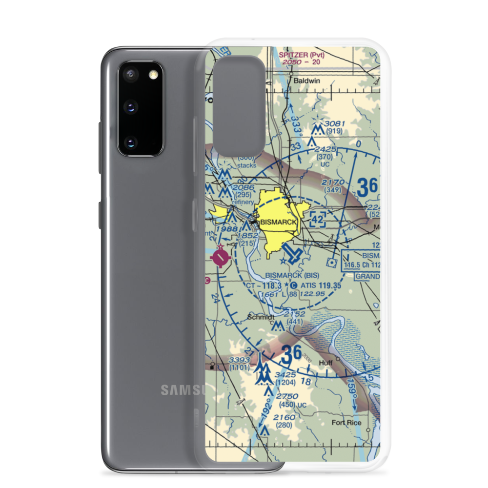 Bismarck Municipal Airport (BIS) VFR Sectional Samsung Case Samsung Galaxy S20 model shown