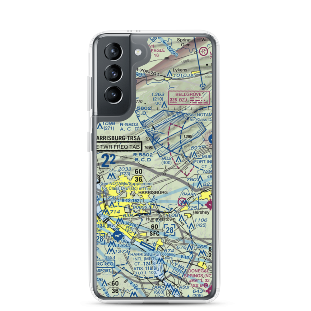 Black Landing Field (PA44) VFR Sectional Samsung Case Samsung Galaxy S21 model shown