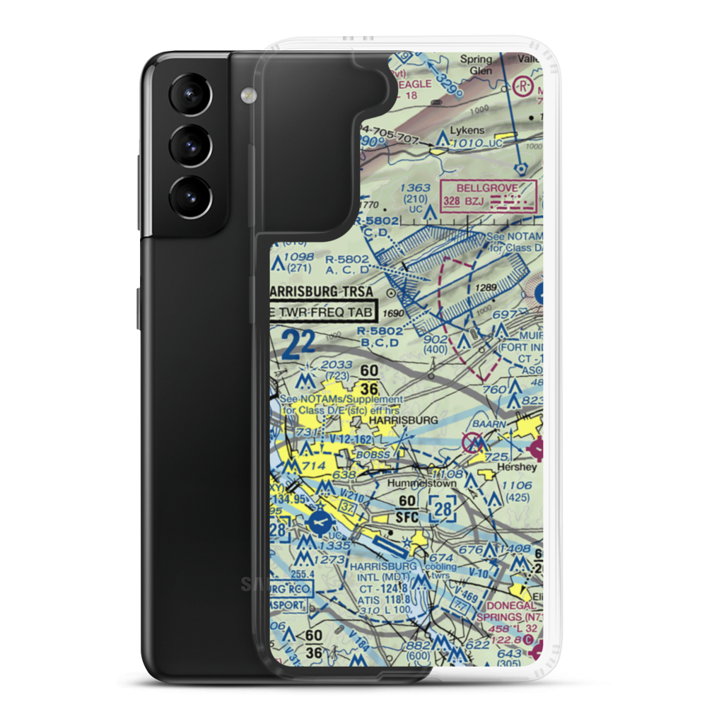 Black Landing Field (PA44) VFR Sectional Samsung Case Samsung Galaxy S21 Plus model shown