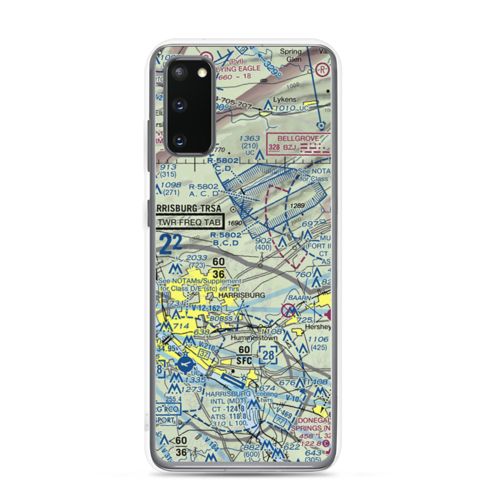 Black Landing Field (PA44) VFR Sectional Samsung Case Samsung Galaxy S20 model shown