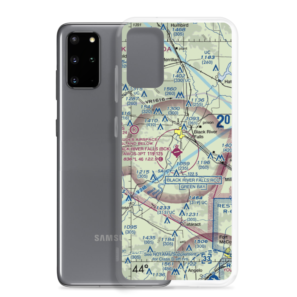 Black River Falls Area Airport (BCK) VFR Sectional Samsung Case Samsung Galaxy S20 Plus model shown