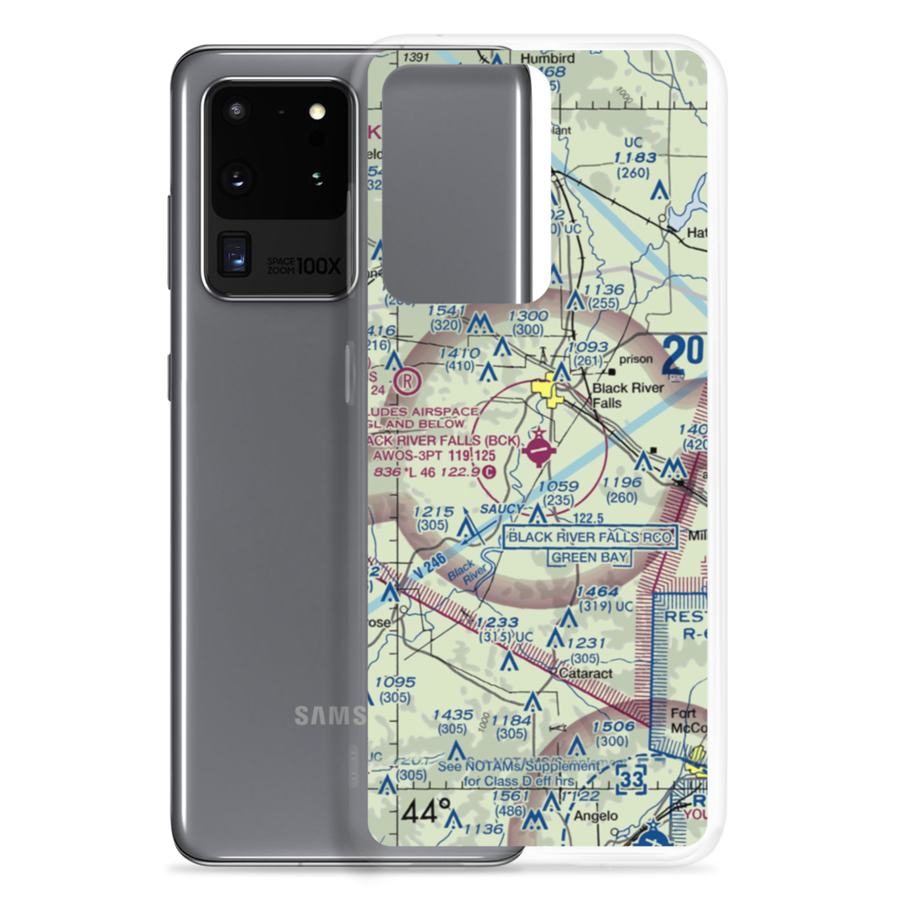 Black River Falls Area Airport (BCK) VFR Sectional Samsung Case Samsung Galaxy S20 Ultra model shown