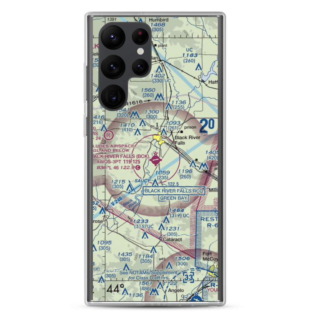 Black River Falls Area Airport (BCK) VFR Sectional Samsung Case Samsung Galaxy S22 Ultra model shown