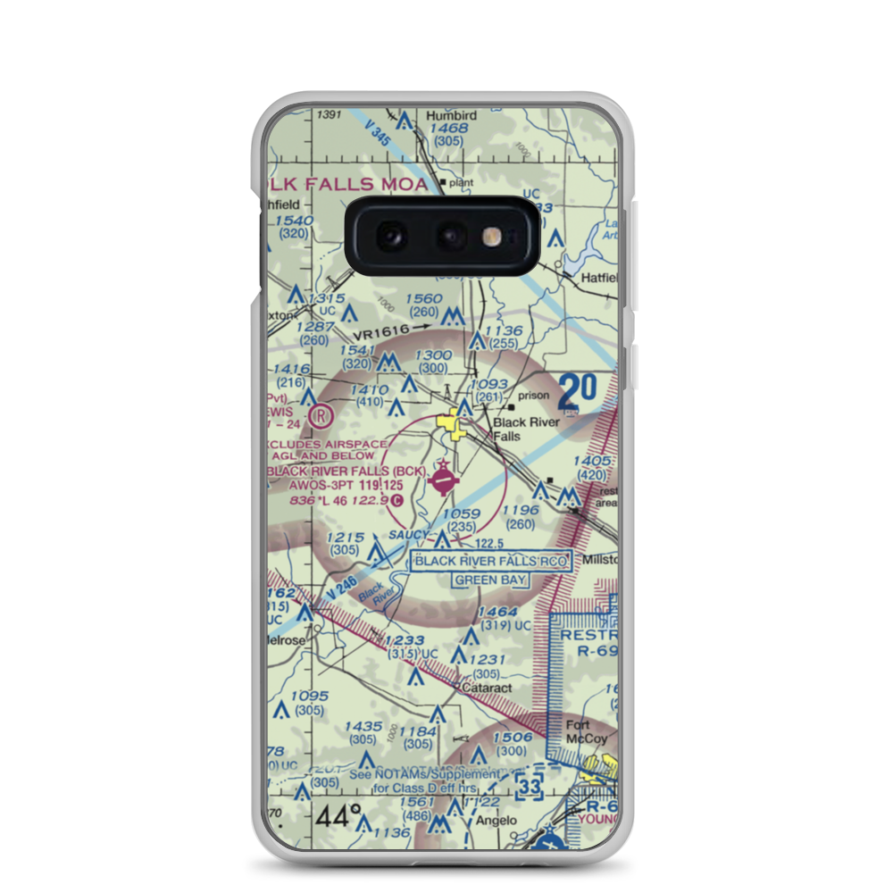 Black River Falls Area Airport (BCK) VFR Sectional Samsung Case Samsung Galaxy S10e model shown
