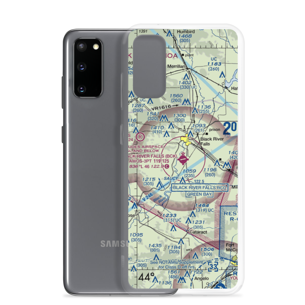 Black River Falls Area Airport (BCK) VFR Sectional Samsung Case Samsung Galaxy S20 model shown