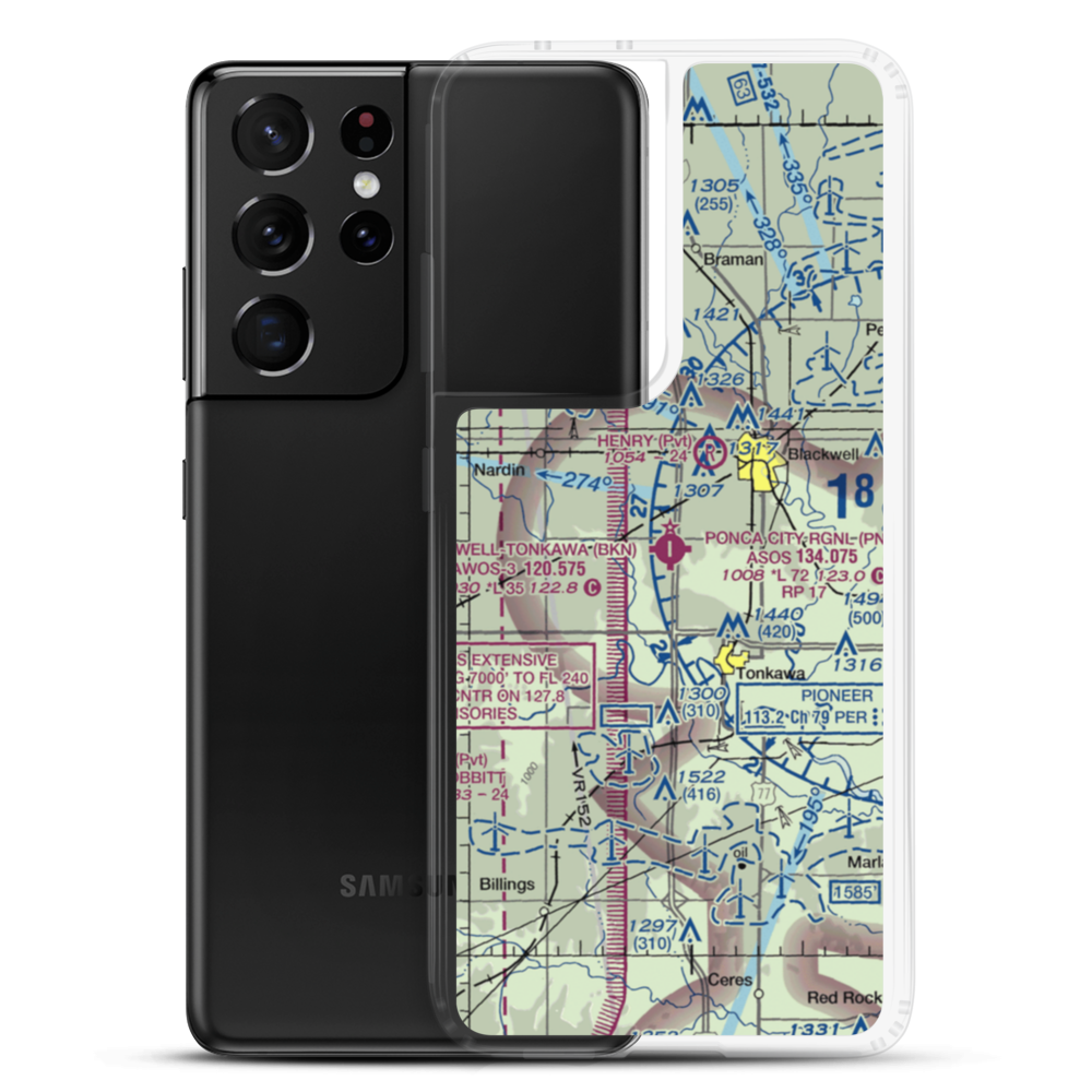 Blackwell Tonkawa Municipal Airport (BKN) VFR Sectional Samsung Case Samsung Galaxy S21 Ultra model shown