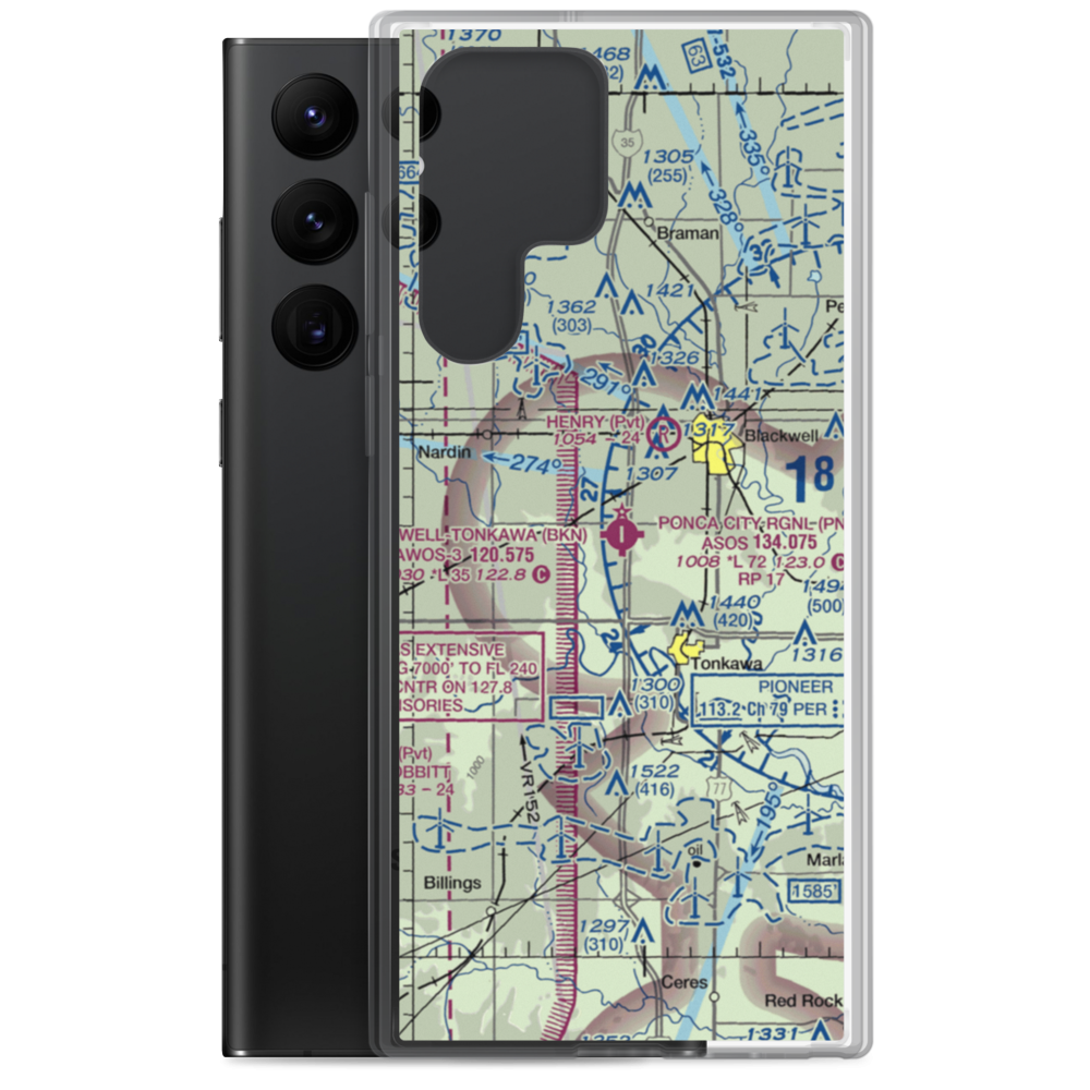 Blackwell Tonkawa Municipal Airport (BKN) VFR Sectional Samsung Case Samsung Galaxy S22 Ultra model shown