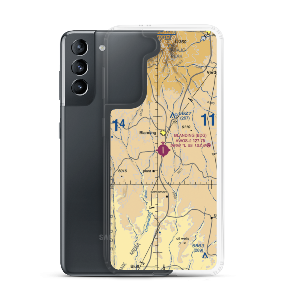 Blanding Municipal Airport (BDG) VFR Sectional Samsung Case Samsung Galaxy S21 model shown