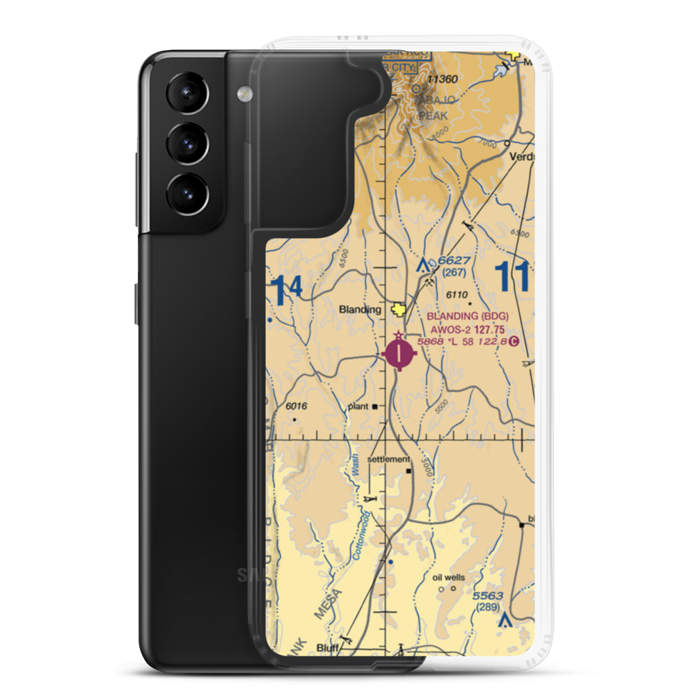 Blanding Municipal Airport (BDG) VFR Sectional Samsung Case Samsung Galaxy S21 Plus model shown