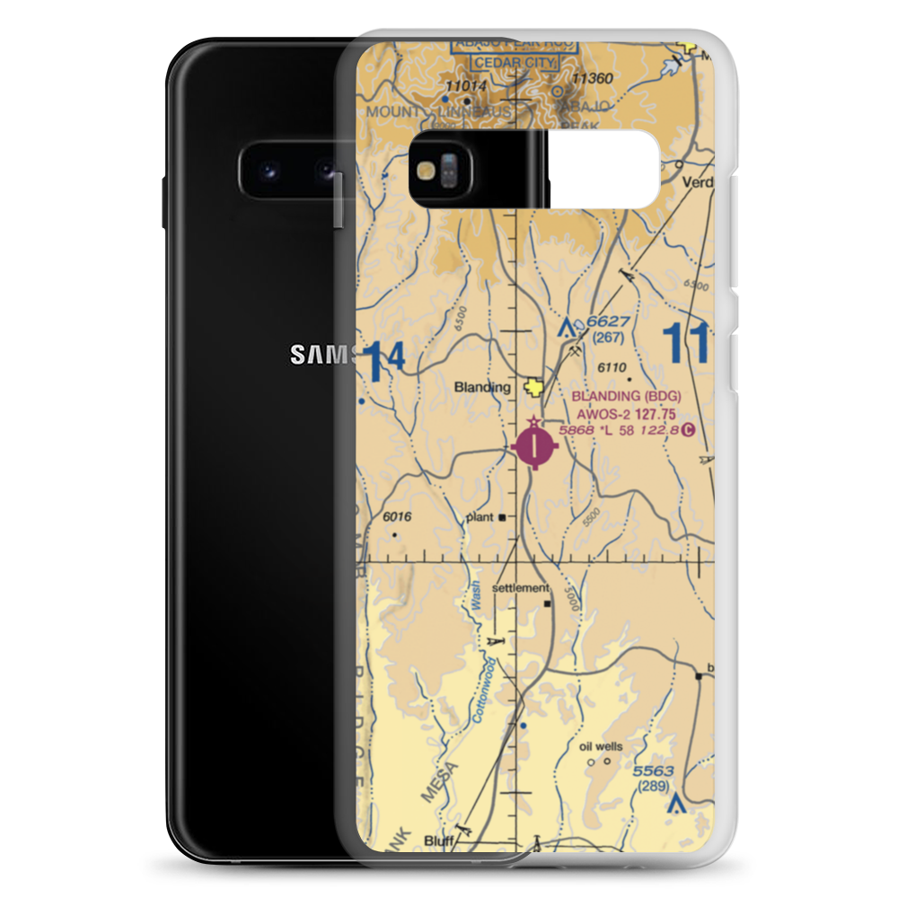 Blanding Municipal Airport (BDG) VFR Sectional Samsung Case Samsung Galaxy S10+ model shown