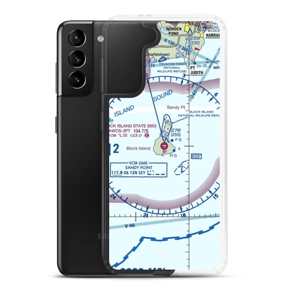 Block Island State Airport (BID) VFR Sectional Samsung Case Samsung Galaxy S21 Plus model shown