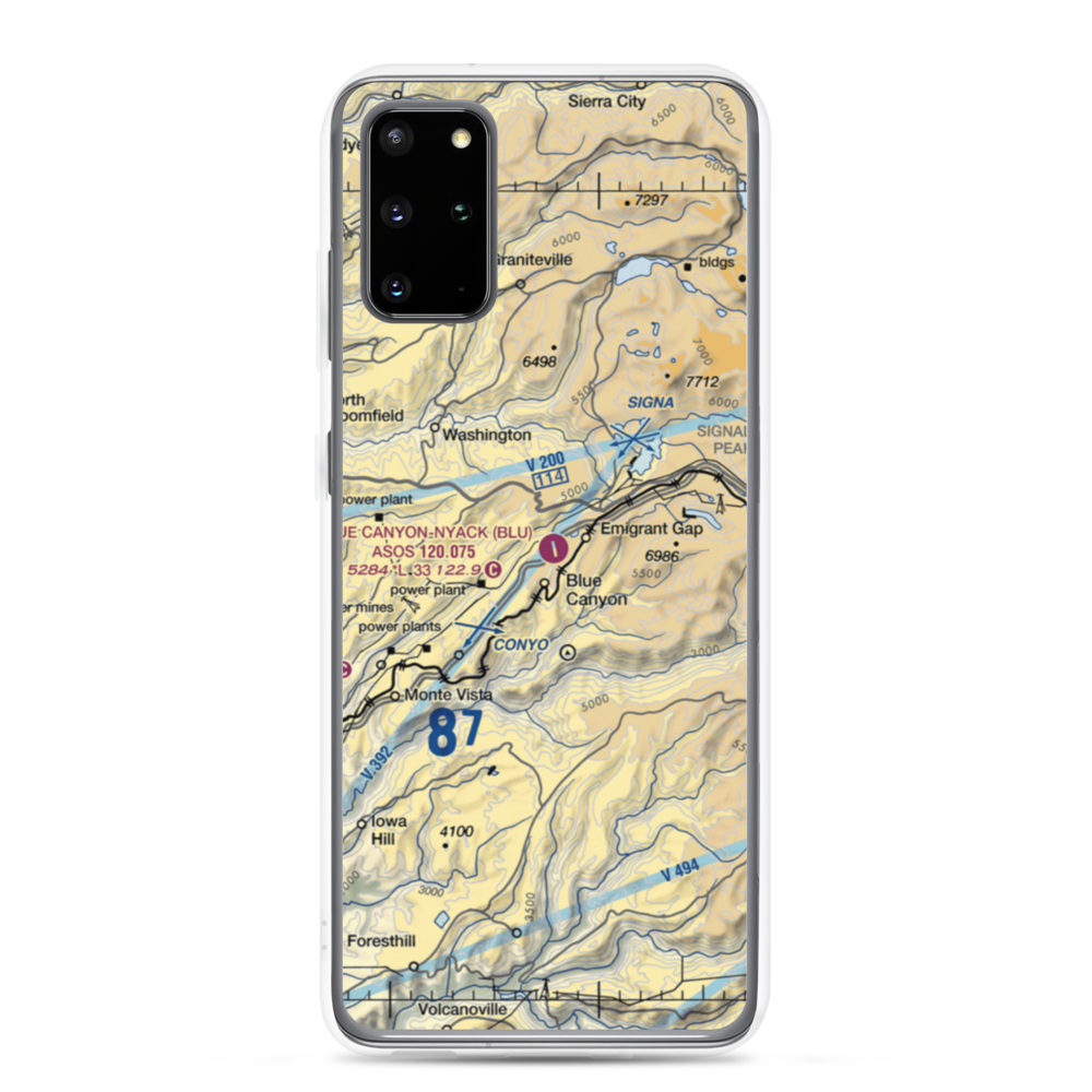 Blue Canyon Nyack Airport (BLU) VFR Sectional Samsung Case Samsung Galaxy S20 Plus model shown