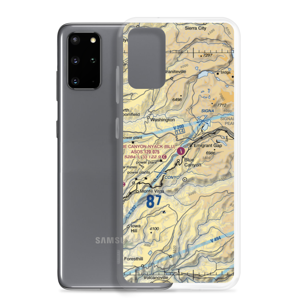 Blue Canyon Nyack Airport (BLU) VFR Sectional Samsung Case Samsung Galaxy S20 Plus model shown