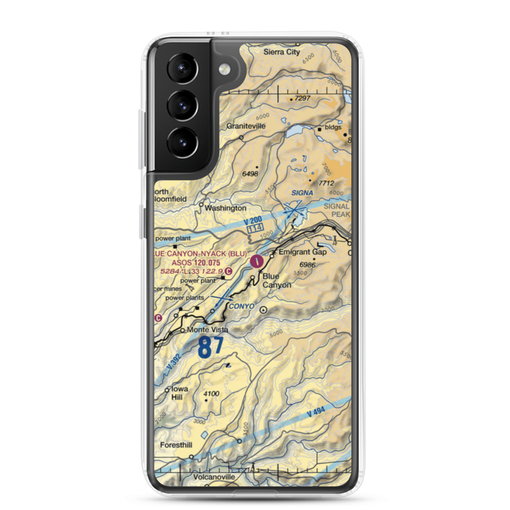 Blue Canyon Nyack Airport (BLU) VFR Sectional Samsung Case Samsung Galaxy S21 Plus model shown