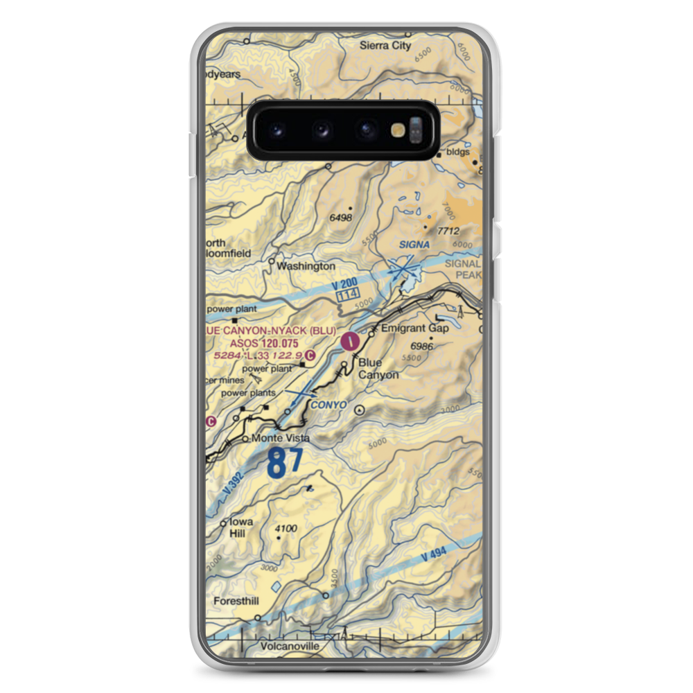 Blue Canyon Nyack Airport (BLU) VFR Sectional Samsung Case Samsung Galaxy S10+ model shown