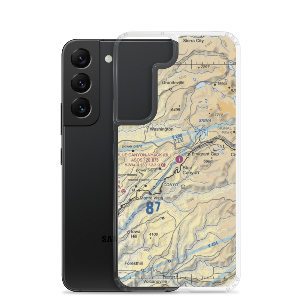 Blue Canyon Nyack Airport (BLU) VFR Sectional Samsung Case Samsung Galaxy S22 model shown