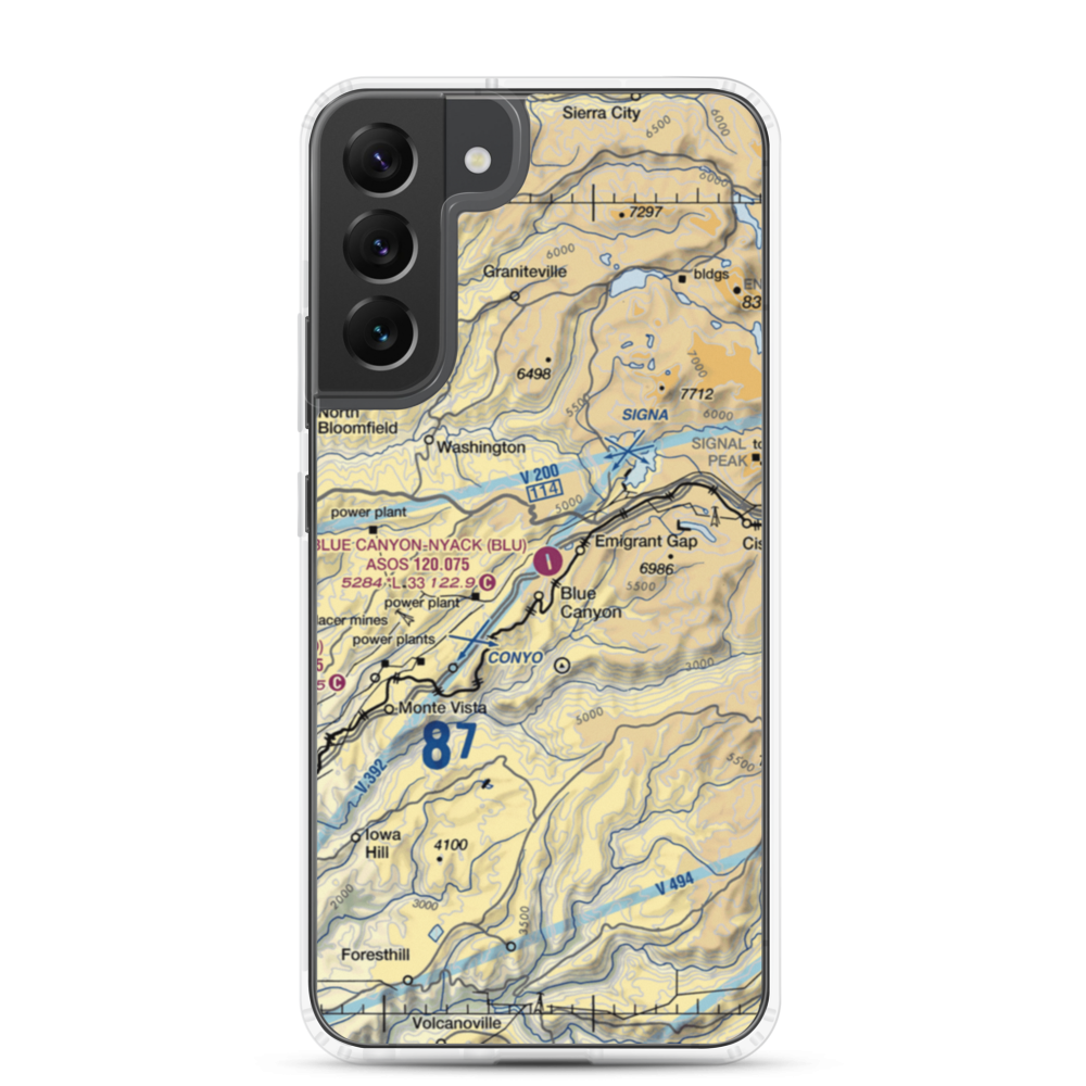 Blue Canyon Nyack Airport (BLU) VFR Sectional Samsung Case Samsung Galaxy S22 Plus model shown