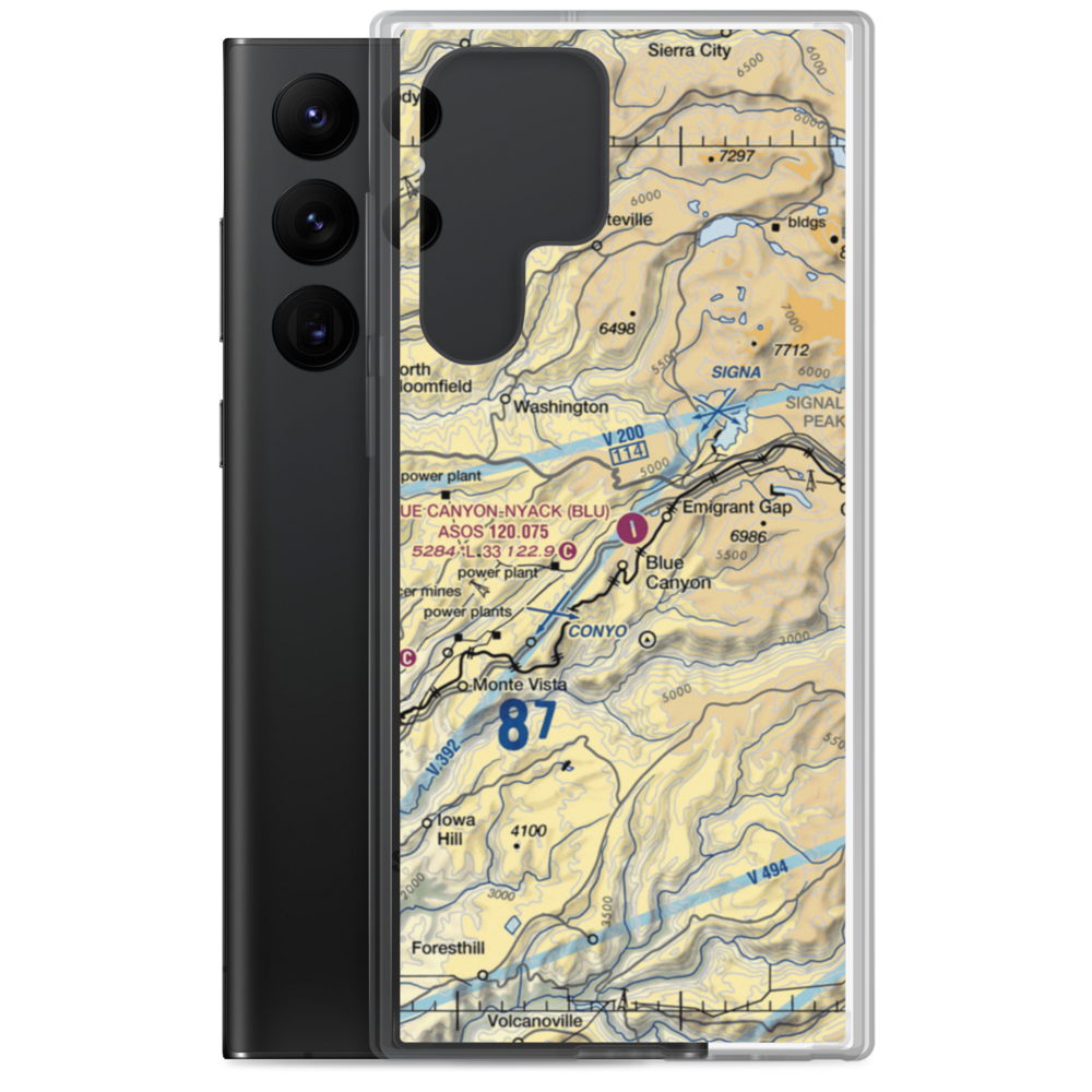 Blue Canyon Nyack Airport (BLU) VFR Sectional Samsung Case Samsung Galaxy S22 Ultra model shown