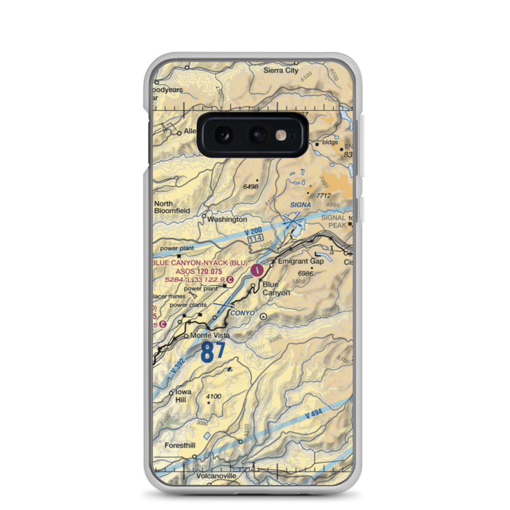 Blue Canyon Nyack Airport (BLU) VFR Sectional Samsung Case Samsung Galaxy S10e model shown