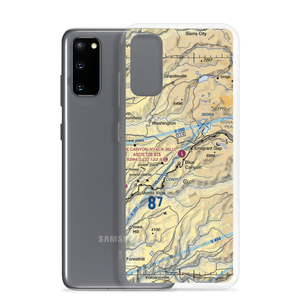 Blue Canyon Nyack Airport (BLU) VFR Sectional Samsung Case Samsung Galaxy S20 model shown