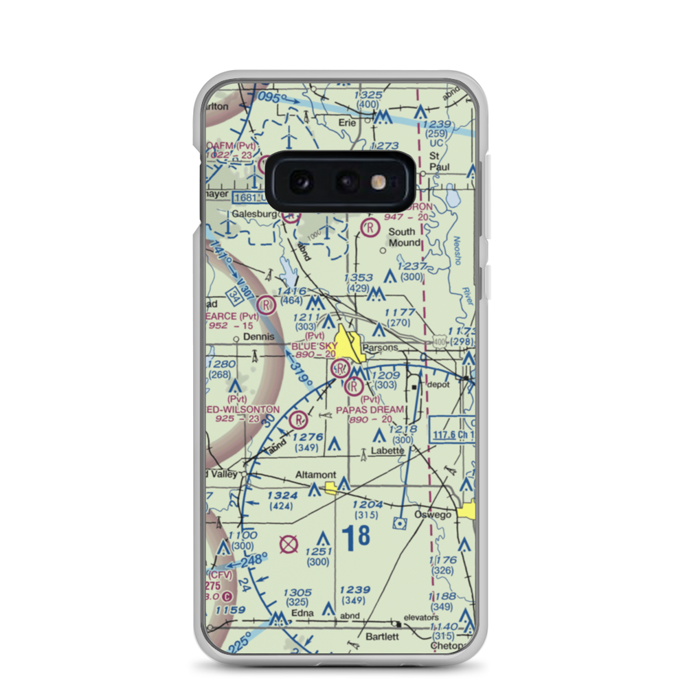 Blue Sky Airport (8KS5) VFR Sectional Samsung Case Samsung Galaxy S10e model shown