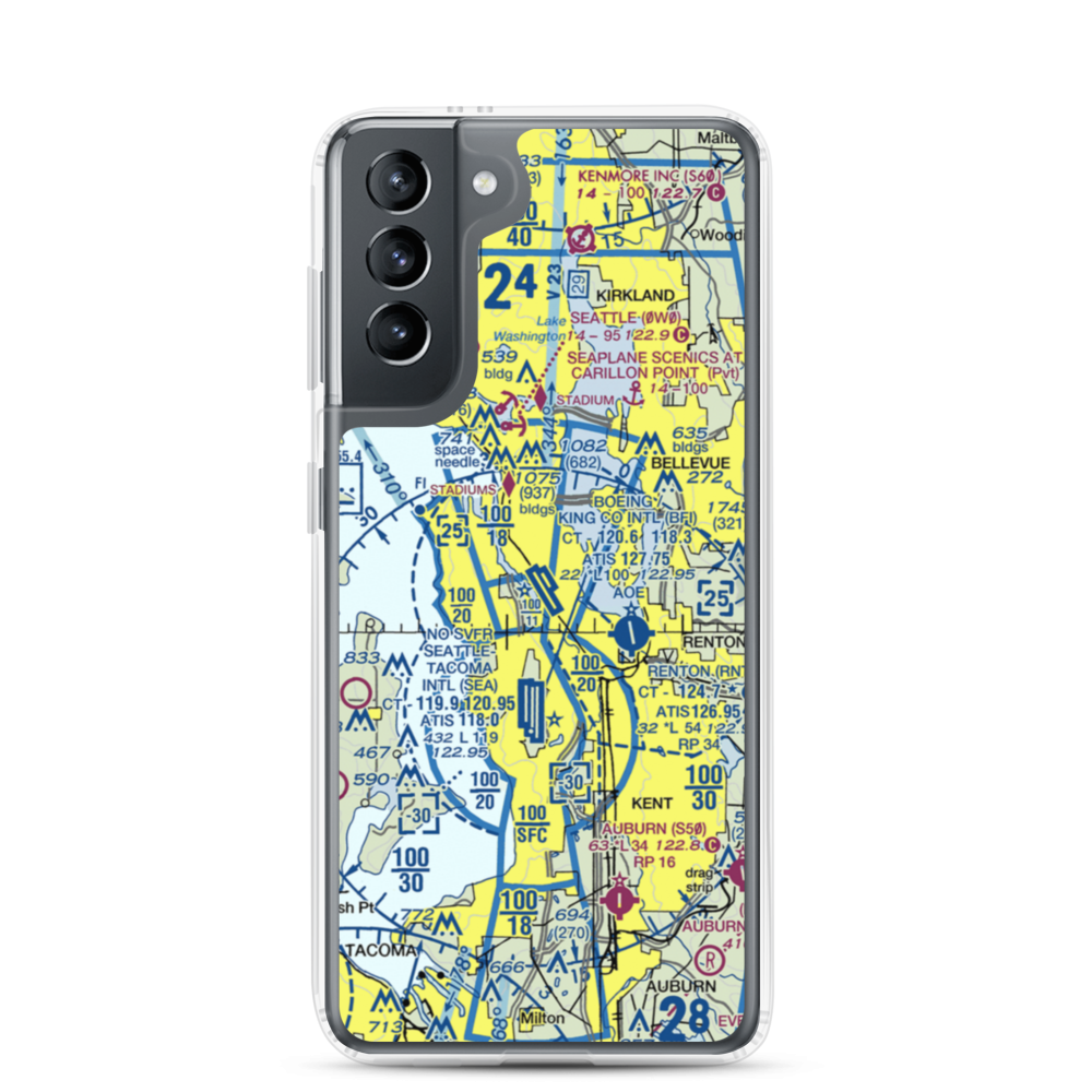 Boeing Field King County International Airport (BFI) VFR Sectional Samsung Case Samsung Galaxy S21 model shown