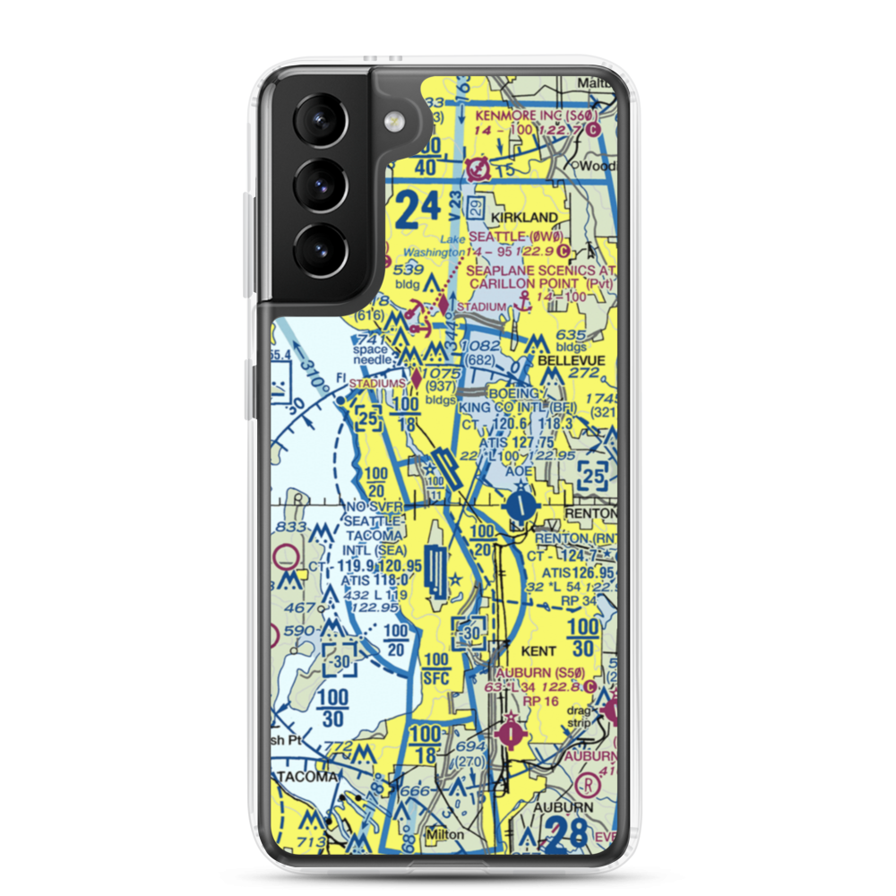 Boeing Field King County International Airport (BFI) VFR Sectional Samsung Case Samsung Galaxy S21 Plus model shown
