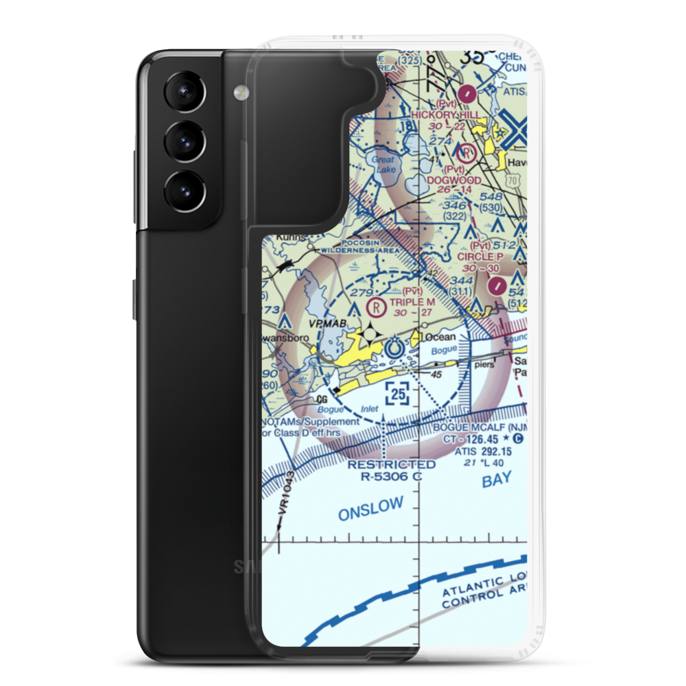Bogue Field Mcalf Airport (NJM) VFR Sectional Samsung Case Samsung Galaxy S21 Plus model shown