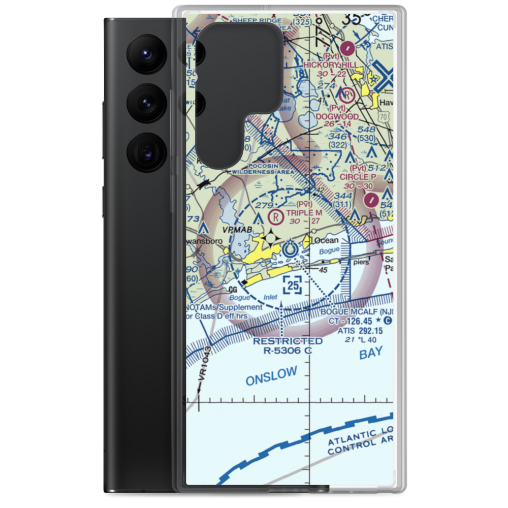 Bogue Field Mcalf Airport (NJM) VFR Sectional Samsung Case Samsung Galaxy S22 Ultra model shown