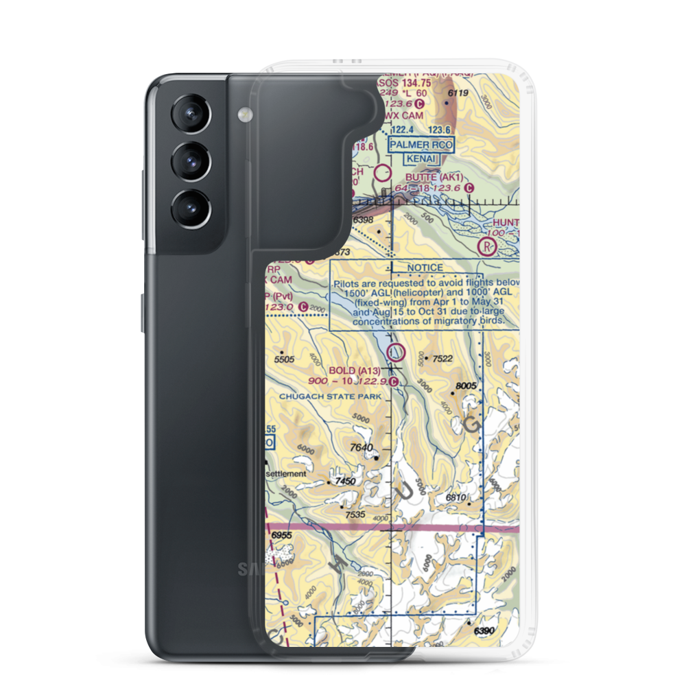 Bold Airport (A13) VFR Sectional Samsung Case Samsung Galaxy S21 model shown