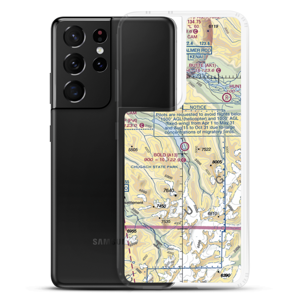Bold Airport (A13) VFR Sectional Samsung Case Samsung Galaxy S21 Ultra model shown