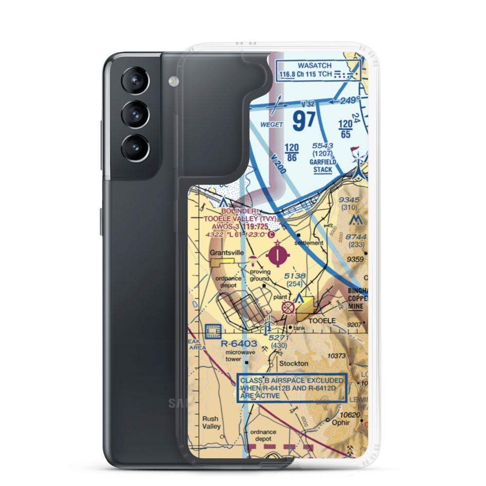 Bolinder Field Tooele Valley Airport (TVY) VFR Sectional Samsung Case Samsung Galaxy S21 model shown