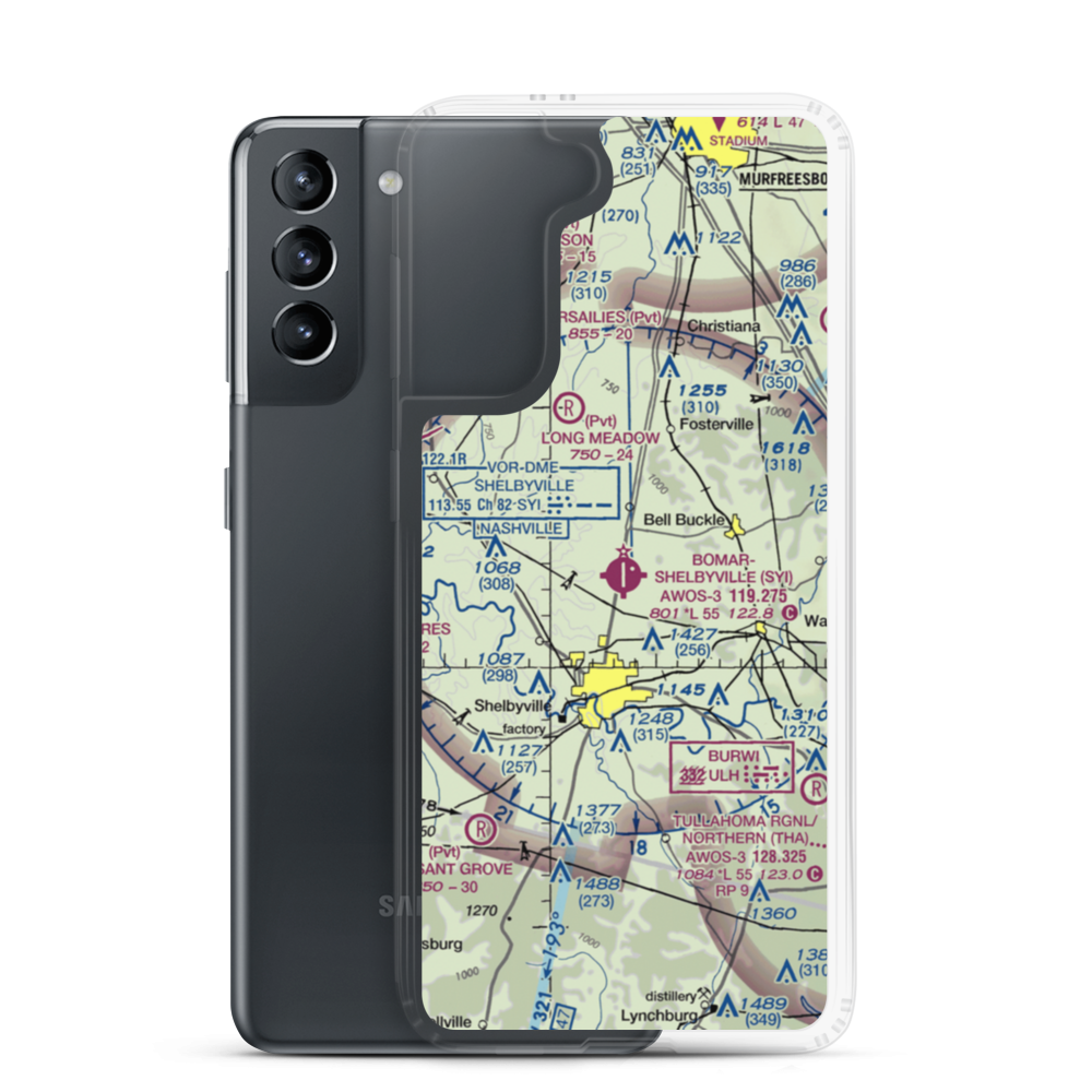 Bomar Field Shelbyville Municipal Airport (SYI) VFR Sectional Samsung Case Samsung Galaxy S21 model shown