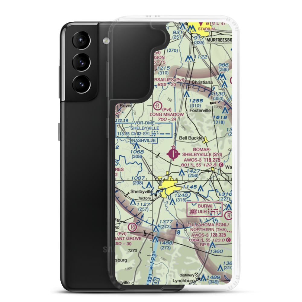 Bomar Field Shelbyville Municipal Airport (SYI) VFR Sectional Samsung Case Samsung Galaxy S21 Plus model shown