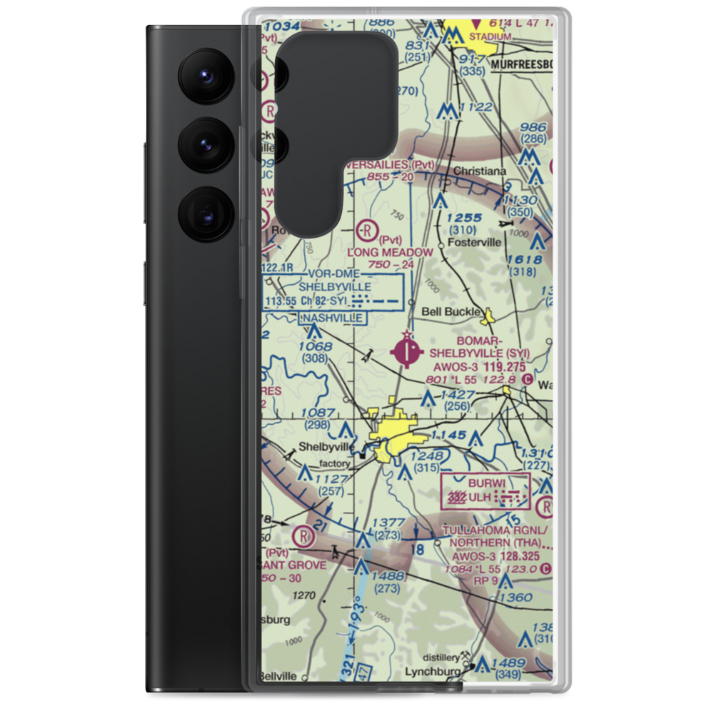 Bomar Field Shelbyville Municipal Airport (SYI) VFR Sectional Samsung Case Samsung Galaxy S22 Ultra model shown